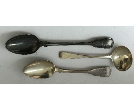 A Victorian silver serving spoon (by George Aldwinckle, London 1868), together with a William IV silver tablespoon (by James 