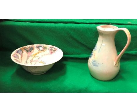 A collection of studio pottery wares to include a pair of Simon Leach coffee mugs and similar mug, Sheila Seepersaud-Jones ju