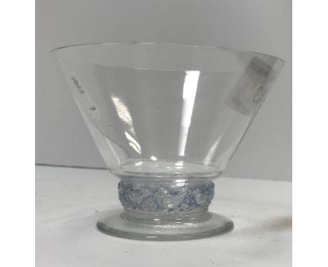 A Lalique conical glass with relief work and blue tinted bird decorated band on a spreading foot 7.2 cm high CONDITION REPORT
