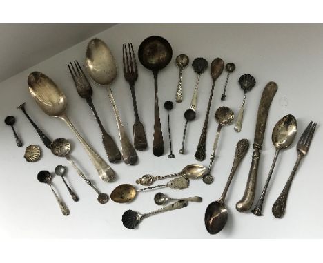 A collection of silver and other cutlery to include tablespoons, sauce ladle, various teaspoons, etc, total weighable silver 