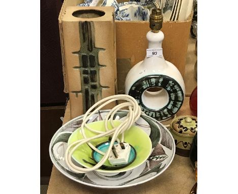 A collection of pottery wares to include two Richard Baxter bowls, a Rose Wallace "Half Baked" wall hanging, a Michael Lithgo