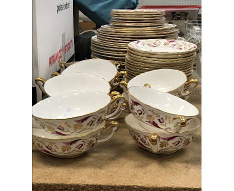 A Royal Crown Derby "Princess" (A1281) pattern part dinner service in puce and gilt foliate design (55 pieces) CONDITION REPO