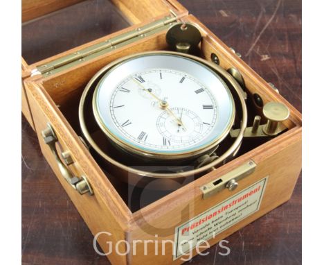 A Glashutte 56 hour marine chronometer, no.11945, factory records indicating this was delivered to Poland in 1973, 8in.