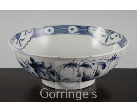 Two Worcester blue and white bowls, c.1780-5, the first in the Mansfield pattern, script W mark beneath, 18.5.cm, the second 