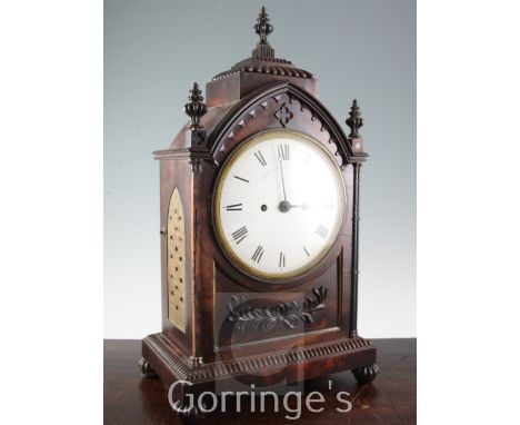 Grant of Fleet Street, London. A Regency mahogany bracket clock, in gothic arched case with enamelled Roman dial and signed t