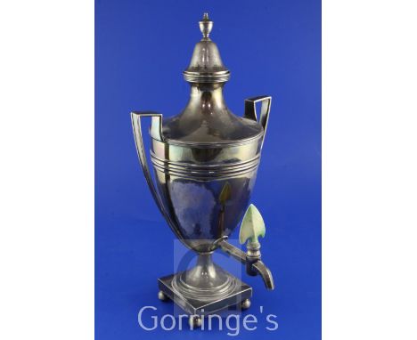 A rare late 18th/early 19th century China Trade silver two handled tea urn and cover, of vase form, with reeded borders and t