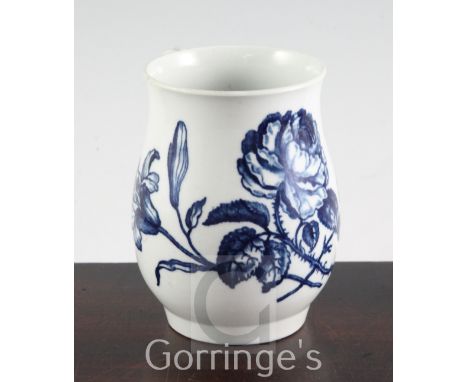 A Worcester Thorny Rose pattern baluster shaped mug, c.1775, with moulded C shaped handle, unmarked, height 12cm