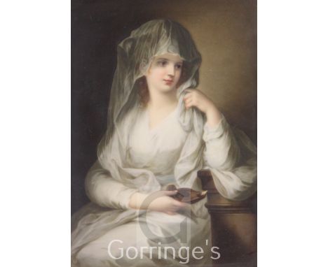 A German porcelain plaque of a Vestal Virgin, late 19th century, after the original painting by Angelica Kauffman, depicting 