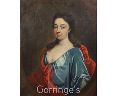 Manner of Charles Jervas (1675-1739)oil on canvas,Portrait of a lady wearing a blue dress,30.5 x 24.5in.