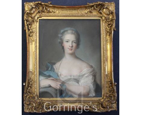 French School c.1900pastel on paper,Portrait of a young lady, in ornate frame with attribution to her being The Duchesse de P