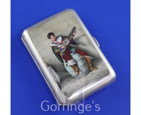 A late Victorian silver and enamel cigarette case by Sampson Mordan & Co, of rounded rectangular form with later engraved ins