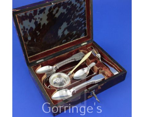 A 19th century Dutch tortoiseshell cased 833 standard silver teaware set, the fitted interior comprising ten fiddle pattern t