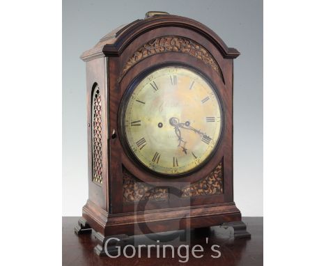 Charles Absolon of London. A George III mahogany bracket clock, with circular brass dial and twin fusee movement, with engrav