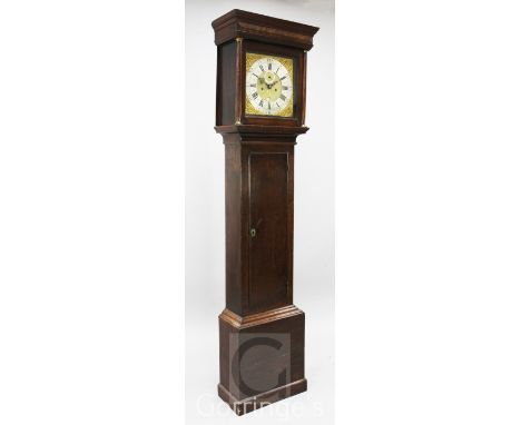 Henry Williams of Lancarvan. A George III oak eight day longcase clock, the 12 inch square brass dial with silvered Roman cha