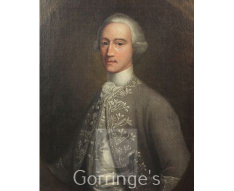 Follower of Arthur Devis (1712-1787)oil on canvas,Portrait of Jonathan Ryth Esq.,label verso,30.5 x 25.5in.