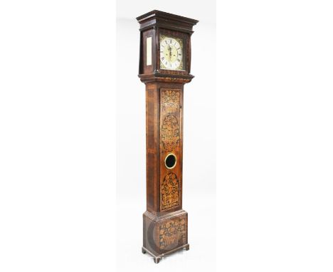 Robert Williamson of London. A William & Mary walnut and marquetry eight day longcase clock, the 11 inch square brass dial wi