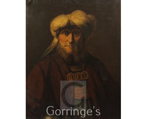 Early 19th century English Schooloil on canvas,Portrait of a Turkish gentleman,30 x 25in.