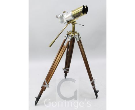 A set of WWII German steel and brass 10 x 80 flak binoculars, numbered DF 10x80 122555 80480, with tripod by Watts of London