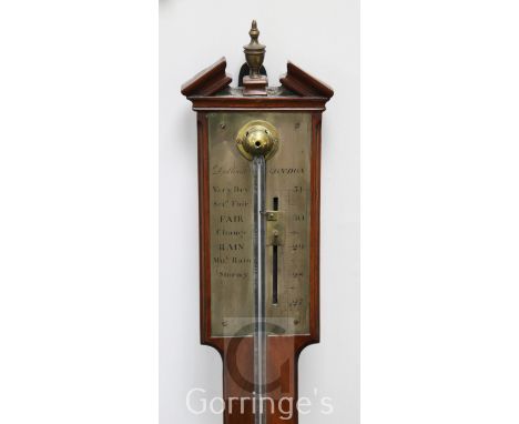 Dollond of London. A George III mahogany stick barometer, with silvered scale, exposed tube and domed cistern cover, 40in.