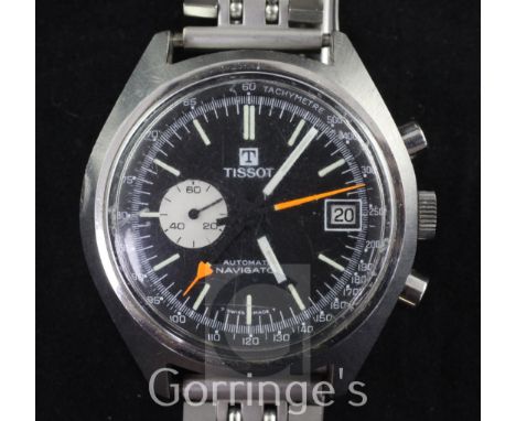 A gentleman's 1970's? stainless steel Tissot Automatic Navigator wrist watch, with baton numerals, subsidiary seconds and dat