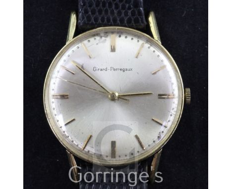 A gentleman's 18ct gold Girard Perregaux manual wind dress wrist watch, with baton numerals, the signed movement numbered 200