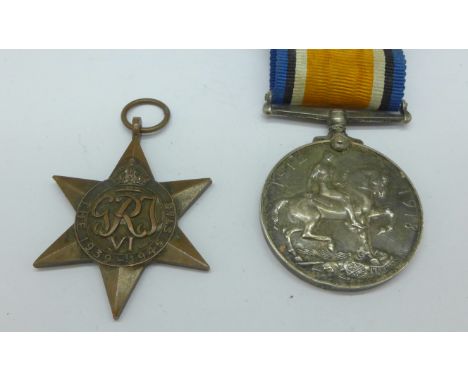 A WWI medal to SS-588 A.S. Sjt R. Gibbs A.S.C. and a 1939-1945 Star