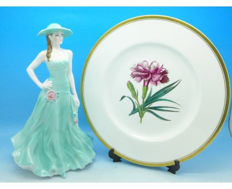 A hand painted Royal Worcester plate, designed by A.H. Williamson, 'Pink', and a Royal Worcester figure, Serena
