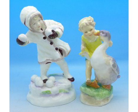 Two Royal Worcester figures, Goosie Goosie Gander and December