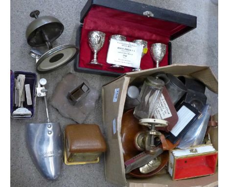 A GPO bicycle lamp, a 'ship's wheel' nutcracker, four sherry goblets, etc.