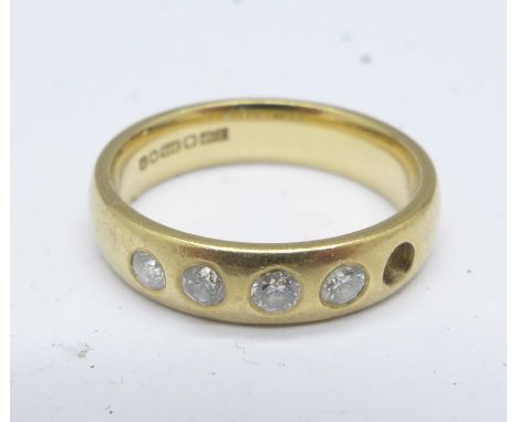 A 9ct gold and diamond ring, lacking one stone, 4.2g, N