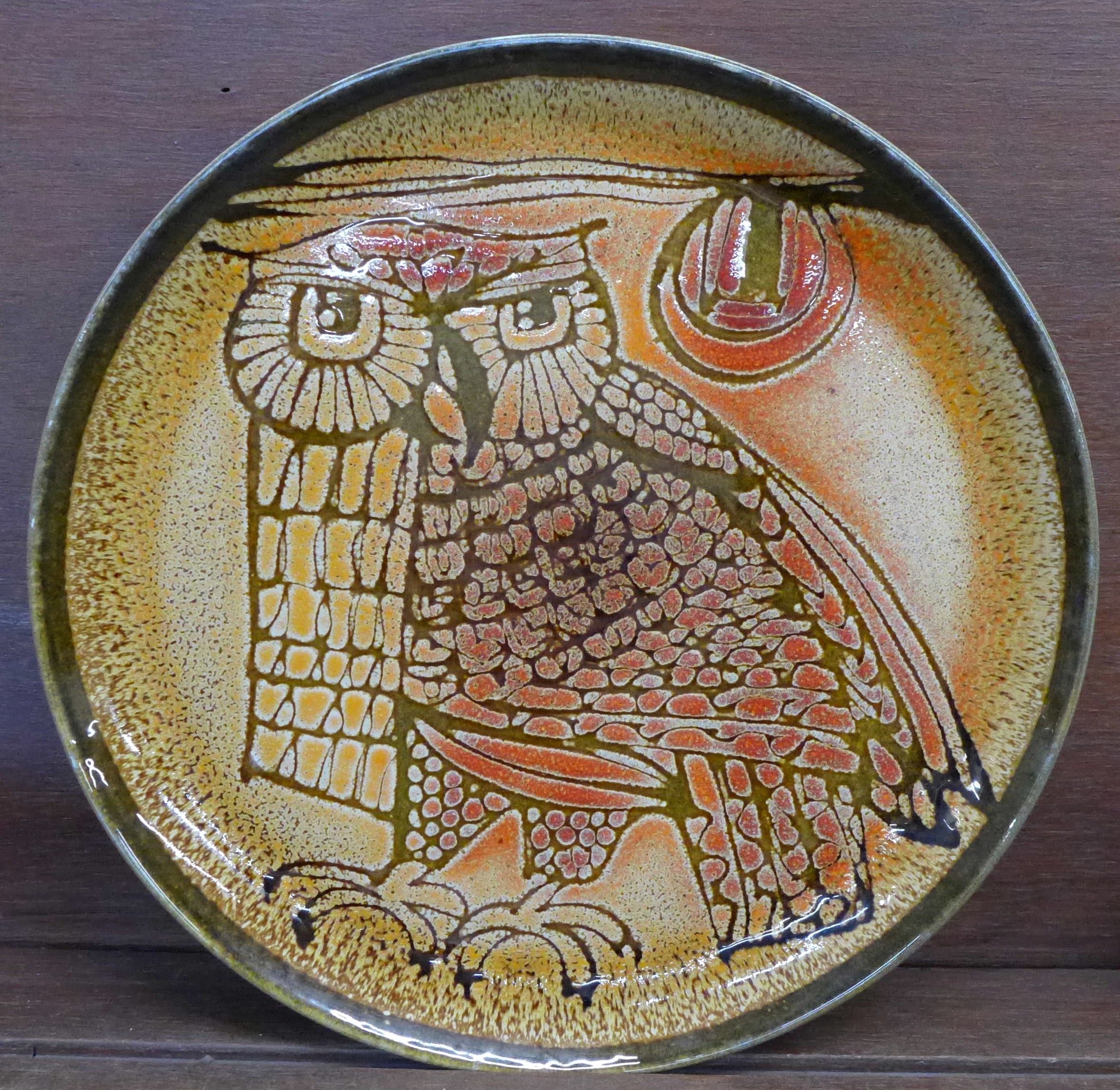 A Poole Pottery Aegean owl charger, 32cm