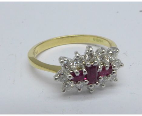 An 18ct gold, ruby and diamond ring, 3.3g, O