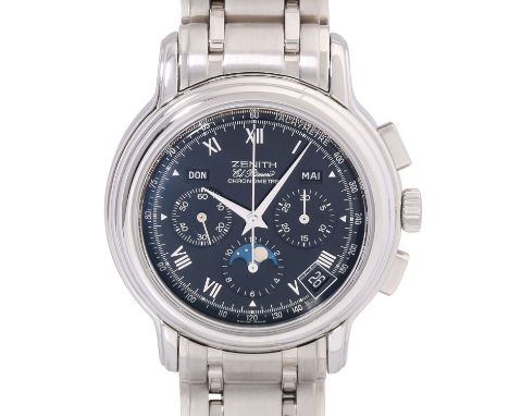 ZENITH El Primero Chronomaster Ref. 01.0240.410 Herrenarmbanduhr. Edelstahlgehäuse mit Glasboden. Edelstahlband mit Faltschli