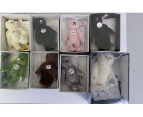 A collection of eight Steiff miniature button in ear club bears, 2007 - 2014, to include White Lladró Ornament Bear, White Al