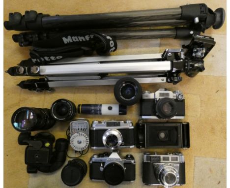 A Zeiss Ikon cased camera, Pentax M super camera, Pentax zoom lenses, Vivitar lens, Kodak cameras and other photographic equi