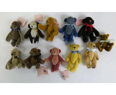 Eleven miniature teddy bears, to include "Sarah's Bears" by Sarah King; Max, Tobias, Rosebeary, Alex, Terence, Marcus, Bruno 