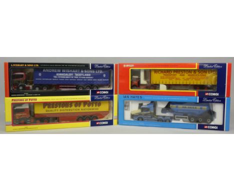 Corgi - four limited edition 1:50 scale die-cast articulated lorries and tankers, comprising: CC12201 Scania Curtainside - A.