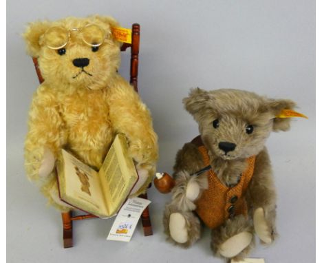 A Steiff "Grandpa Bertie Bear" with waistcoat and pipe, EAN 654527, with dark brown mohair and swing label still attached, 26