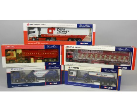 Corgi - five limited edition 1:50 scale die-cast articulated lorries and tankers, comprising: CC12202 Scania Fridge Trailer -