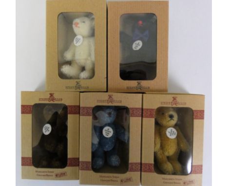 A collection of five Steiff miniature button in ear club bears, 1997 - 2001, to include Blond Teddy Bear, Blue Teddy Bear, Da