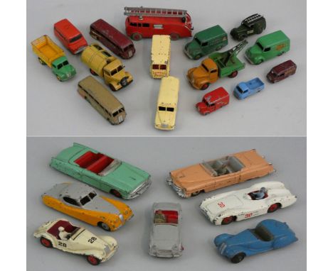 Dinky/Matchbox - unboxed and playworn die-cast vehicles to include; No. 38A B.M.W. Frazer-Nash, No. 105 Triumph TR2, No. 108 