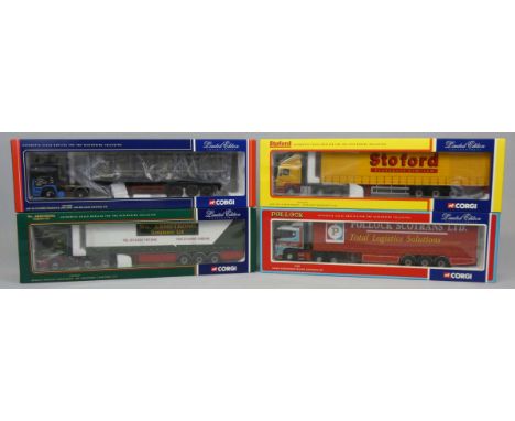 Corgi - four limited edition 1:50 scale die-cast articulated lorries, comprising: CC12102 Renault Premium Curtainside - W. M.