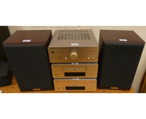 A Denon stacking Hi-Fi system incorporating stereo amplifier, an UPA-FO7 compact disk player, a UCDFO7 stereo tuner, together