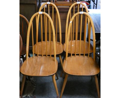 A set of four blonde Ercol Quaker dining chairs blue label (4)