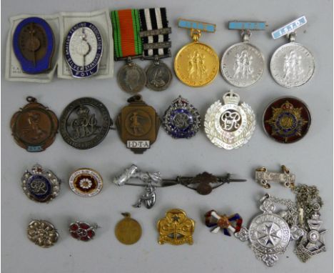 A selection of sweetheart badges including Royal Engineers, Royal Army Service Corps, together with badges and medals awarded