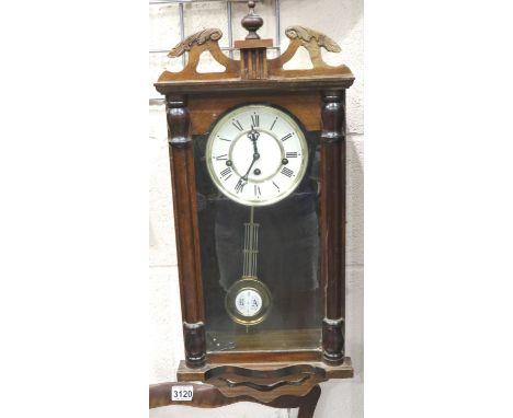 Mahogany cased Westminster chiming wall clock, working at time of lotting. Not available for in-house P&amp;P, contact Paul O