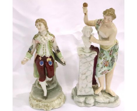 Two Continental ceramic figurines, largest H: 15 cm. P&amp;P Group 2 (£18+VAT for the first lot and £3+VAT for subsequent lot