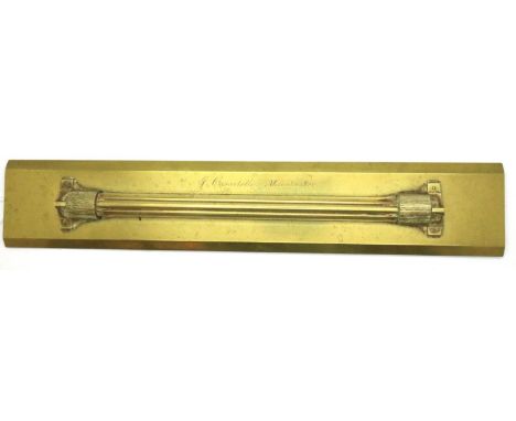 J Casartelli of Manchester rolling brass plaque ruler, L: 30 cm. P&amp;P Group 2 (£18+VAT for the first lot and £3+VAT for su
