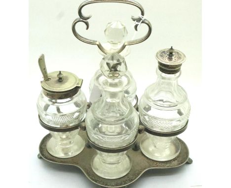 Walker &amp; Hall four-bottle silver plated cruet. P&amp;P Group 2 (£18+VAT for the first lot and £3+VAT for subsequent lots)
