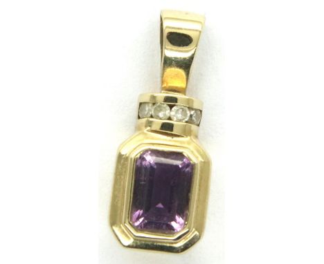 9ct gold diamond and amethyst pendant, 1.3g. P&amp;P Group 1 (£14+VAT for the first lot and £1+VAT for subsequent lots) 